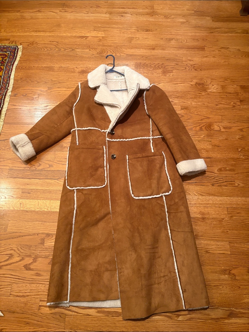 Boden Chestnut Faux Suede Trench Coat with Cream Shearling